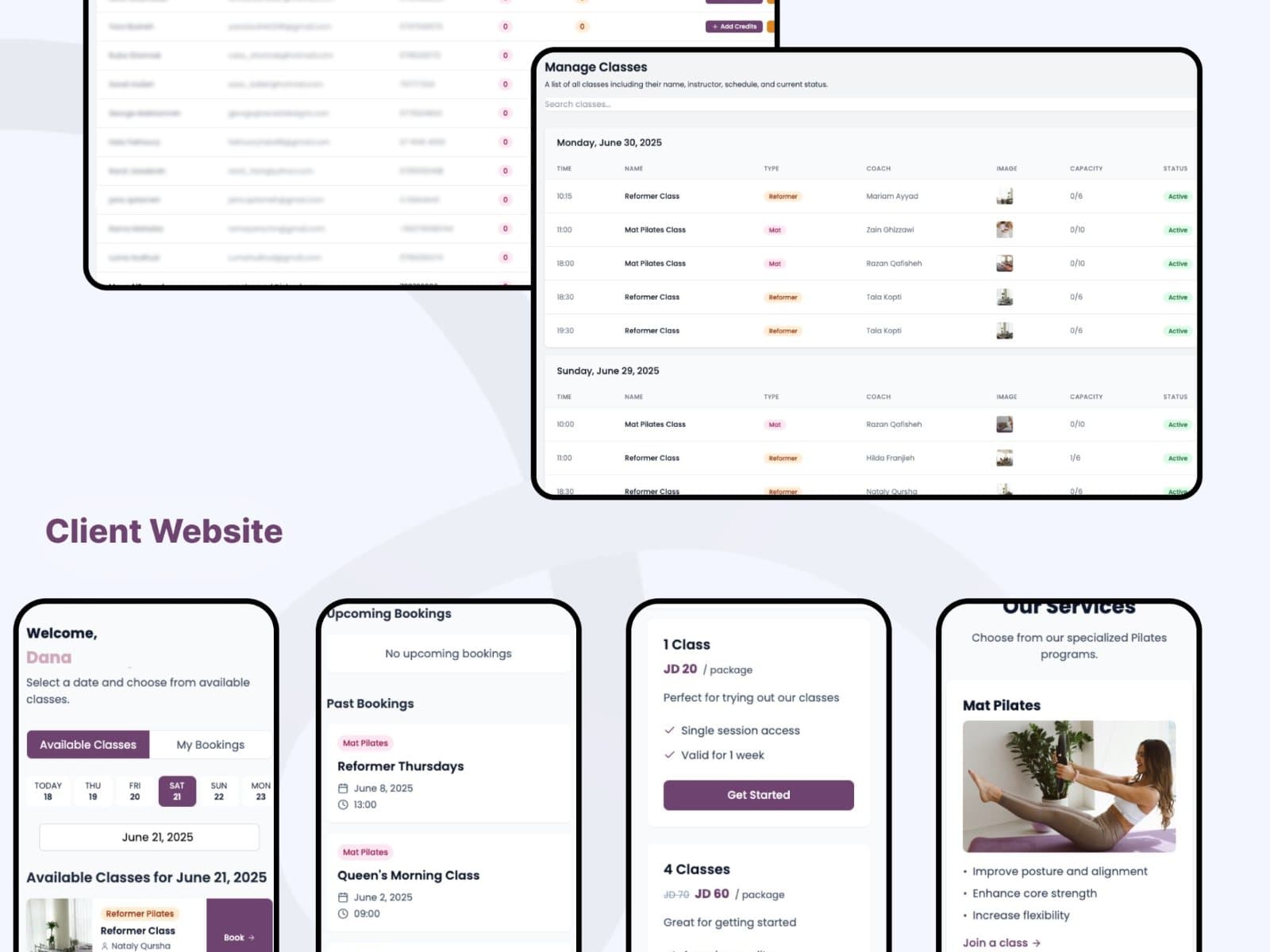 Beyond Pilates: Class booking website and staff portal for a Pilates studio